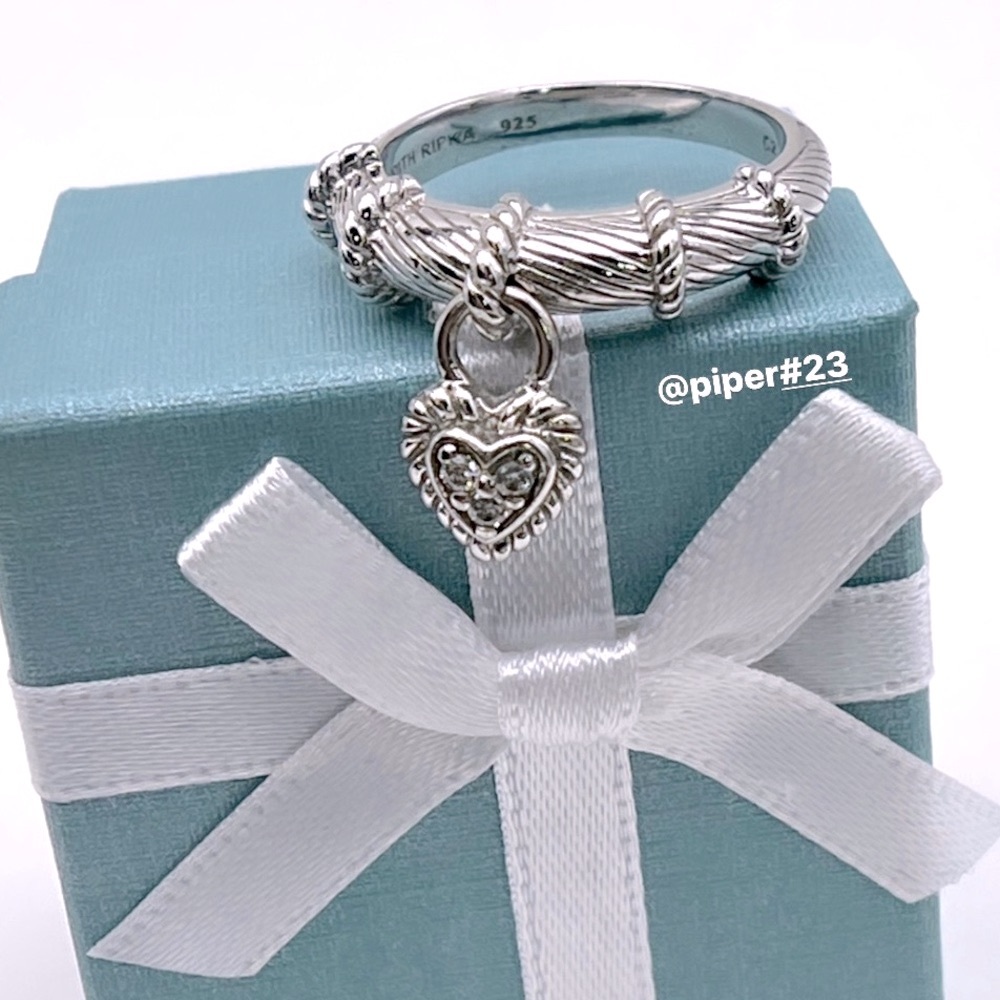 Judith Ripka Diamonique Heart Love Charm Sterling Silver Ring - Picture 9 of 12